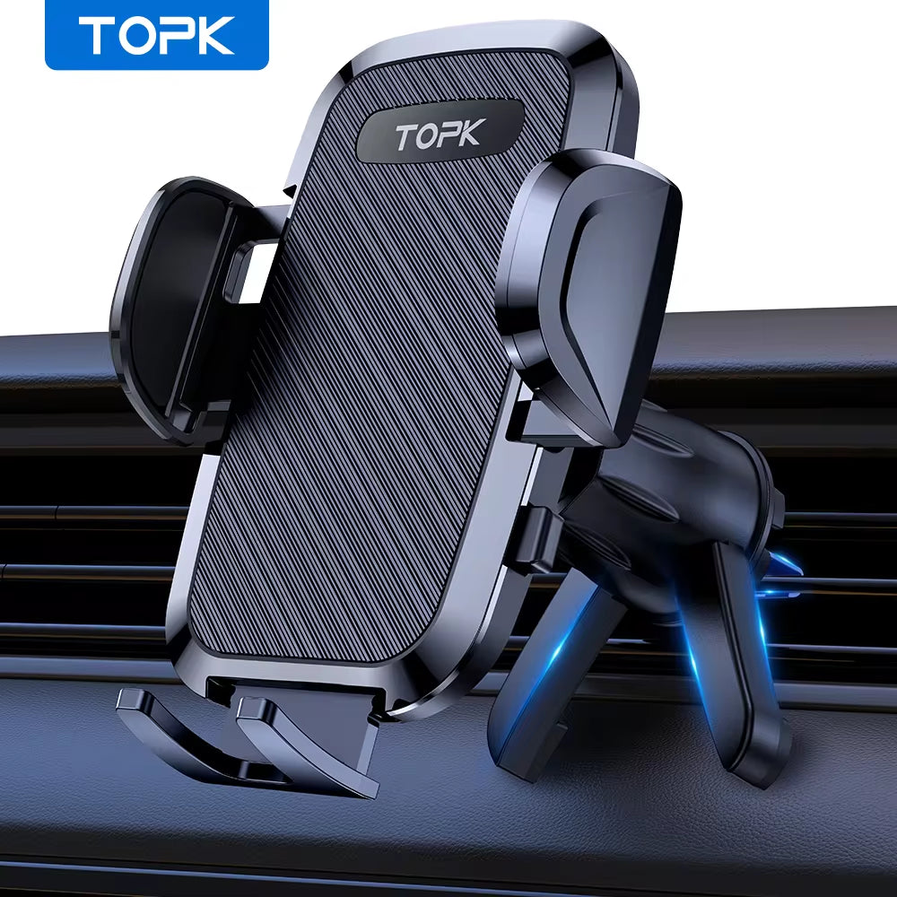 Topk car phone holder on a car dashboard with clear background