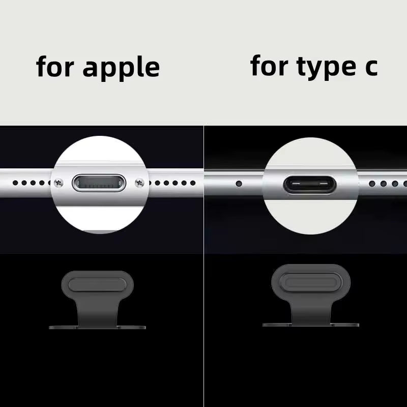 Comparison of Apple and Type C connectors on a product, with 'for apple' on the left and 'for type c' on the right.