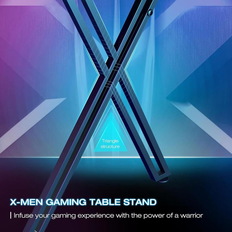 Ergonomic RGB Gaming Desk with LED Lighting - 47-Inch Carbon Fiber Surface PC Workstation with Cup Holder